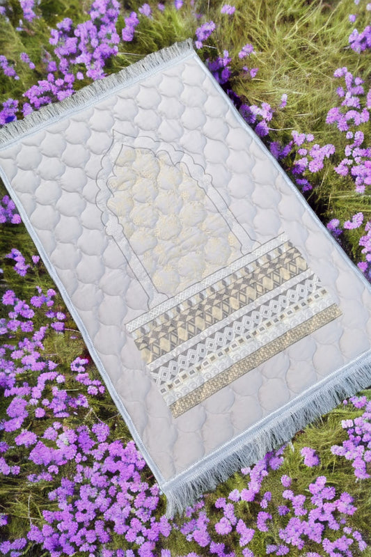 Off White Turkish Embroidery Prayer Mat on Valvet foam