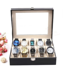 12 Slots Leather Watch Box Black Watch Storage Box