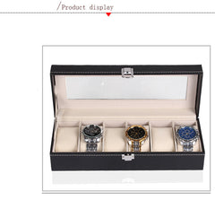 12 Slots Leather Watch Box Black Watch Storage Box